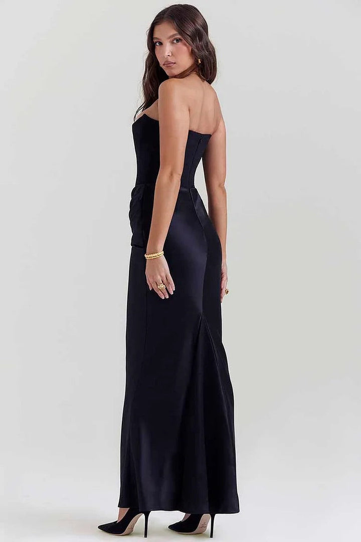 Skovae | Elegant Bustier-Patchwork Formelle Fest Fishtail Maxi Kjoler-Sort