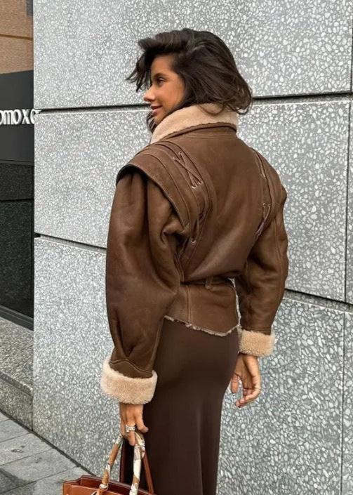 Stilla | Suede Wrapjakke med Pelsbesætning