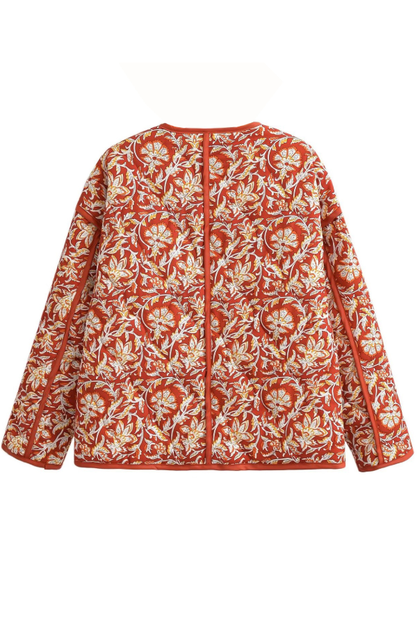 Stilla | Hals Floral Print Løs Vatteret Bomuldsjakke