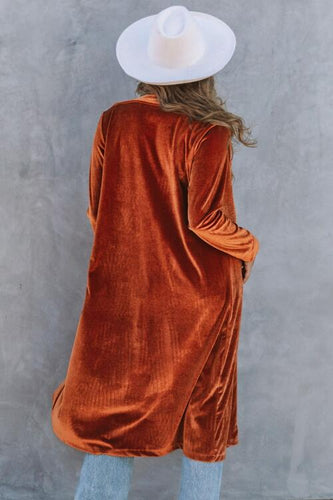 Stilla | Neck Longline Velvet Cardigan Med Lommer