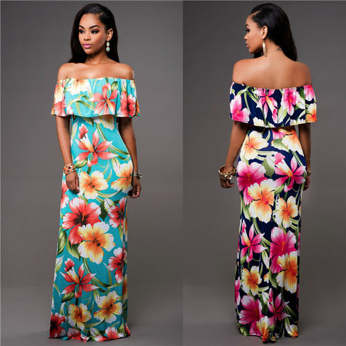 Kvinders maxikjole med off-shoulder halsudskæring og blomsterprint Stilla