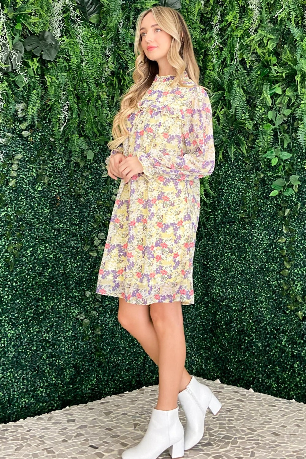 Stilla | the Why Floral Mock Neck Flounce Sleeve Dress