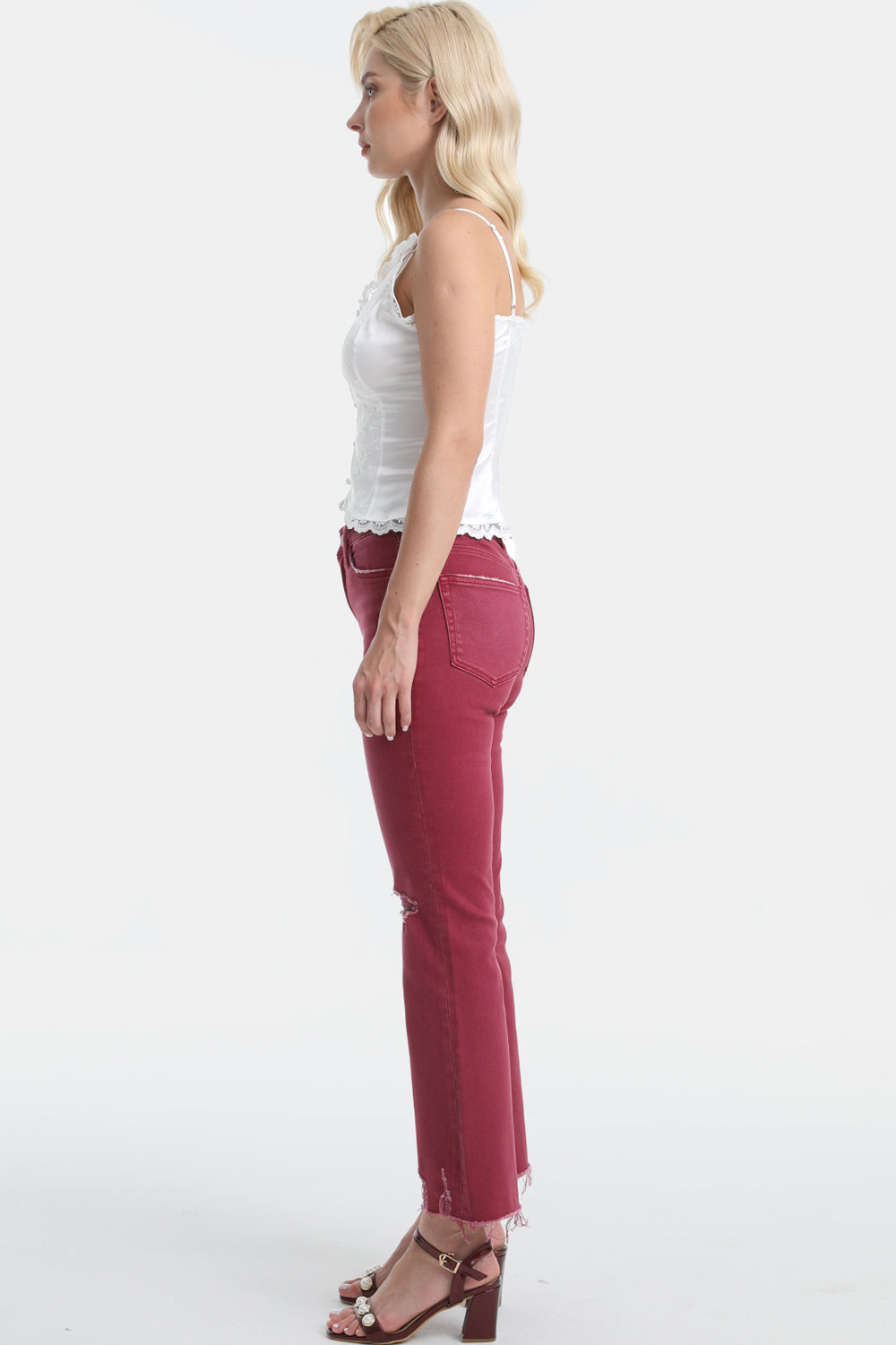 Stilla | Full Size Høj Talje Distressed Raw Hem Flare Jeans
