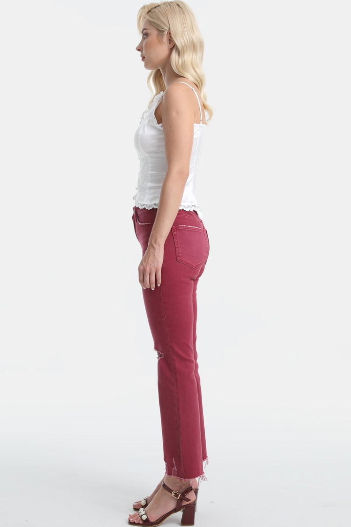 Stilla | Full Size Høj Talje Distressed Raw Hem Flare Jeans