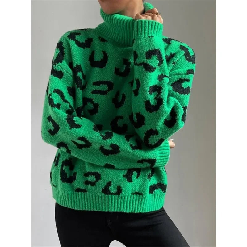 Stilla | Afslappet rullekrave-strikpullover med leopardmønster