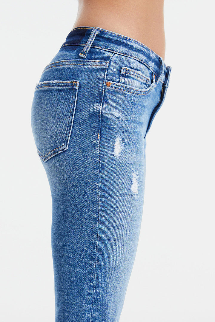 Stilla | Full Size Mid Waist Distressed Ripped Straight Jeans