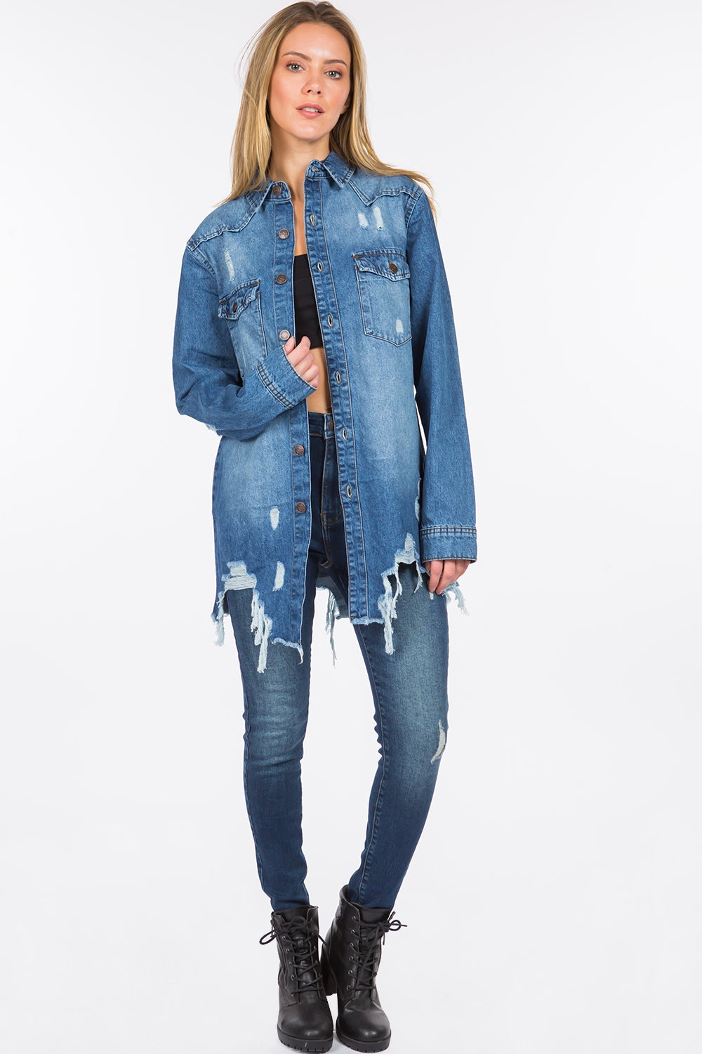 Stilla | Bazi Distressed Frayed Hem Denimjakke