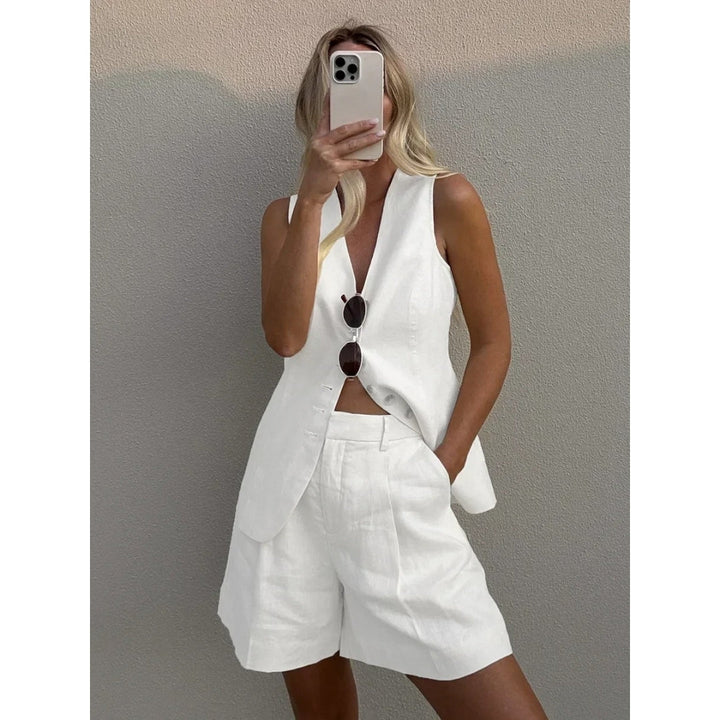 Stilla | Kvinders Linned Co Ord Sæt Vest Og Shorts