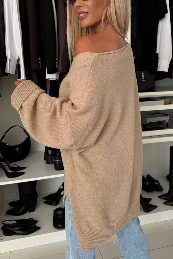Stilla | Pullover Strikket Til Koldt Vejr, Ensfarvet, Lange Ærmer, Uregelmæssig Og Løs V-hals Pullover