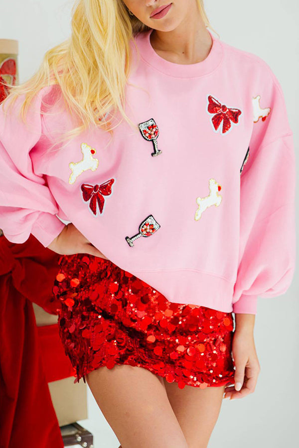 Stilla | Julebue-vin-glas pailletter løse lange ærmer sweatshirt
