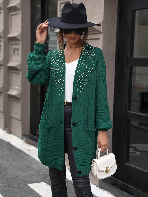 Stilla | Detaljeret Kabelstrikket Knappelukket Cardigan