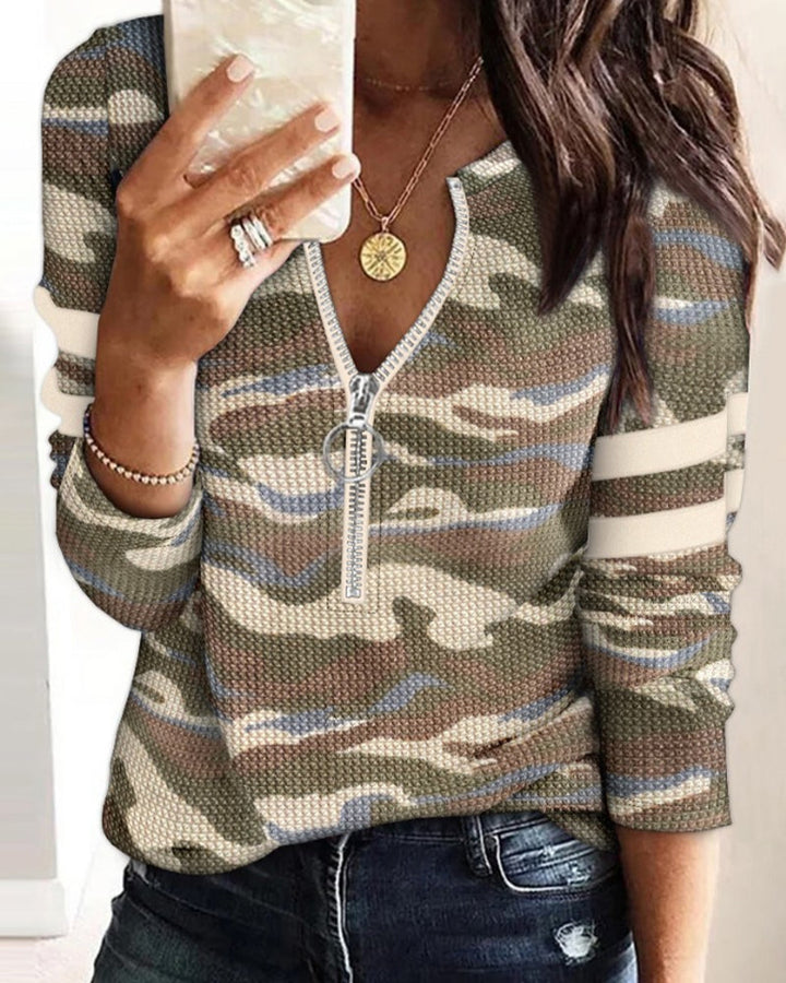 Stilla | Halvzip Camouflage Langærmet