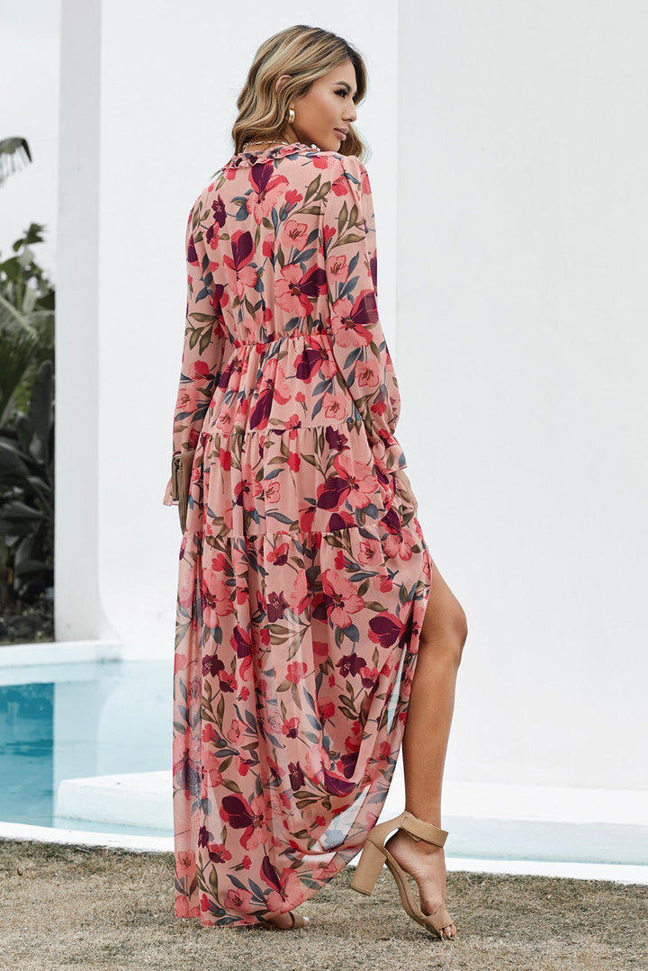 Stilla | Flæse Trim Flounce Ærme Plunge Maxi Kjole