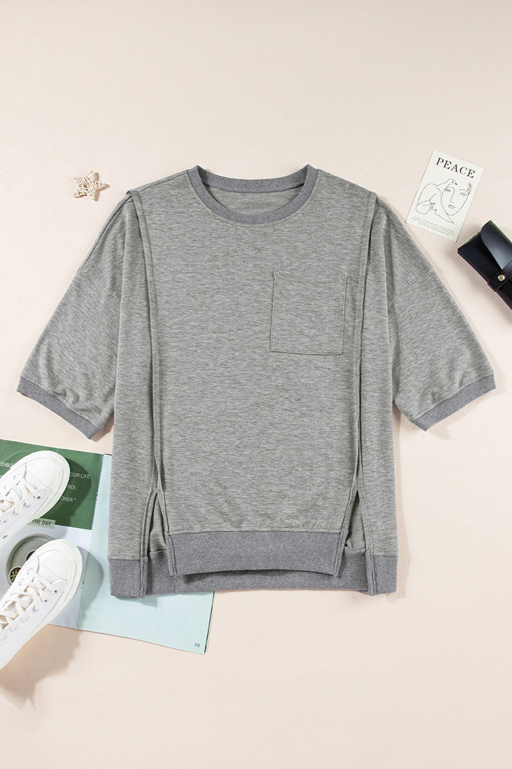 Stilla | V Hals Halv Ærme Slids T-Shirt