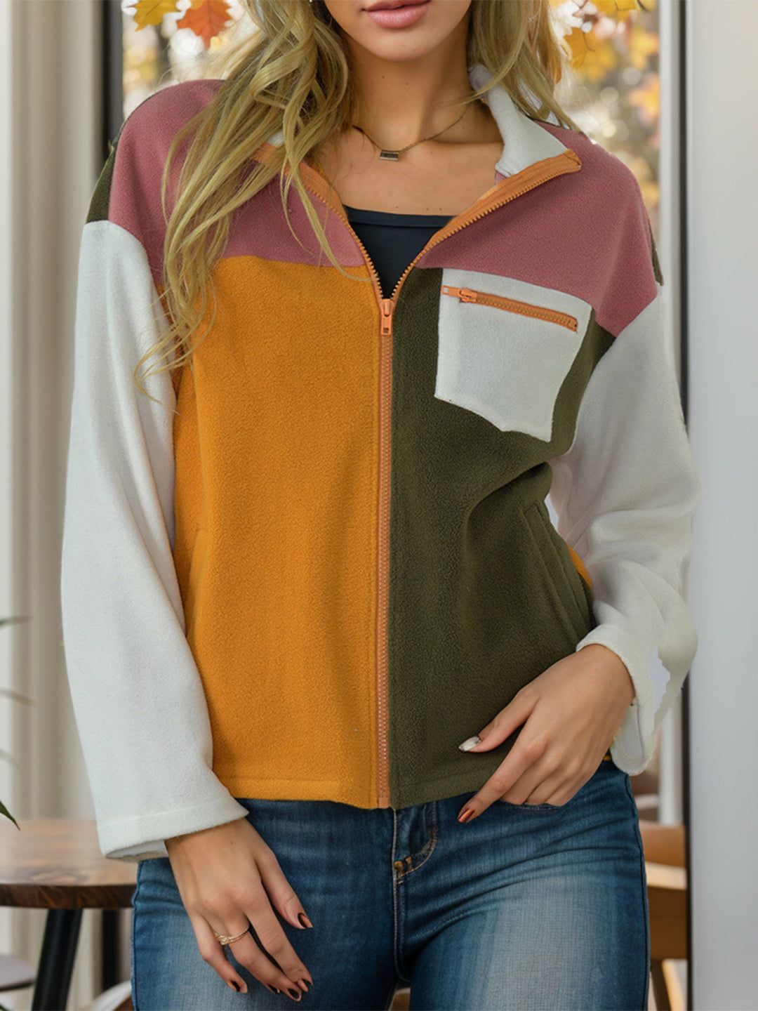 Stilla | Color Block Zip-Up Langærmet Jakke