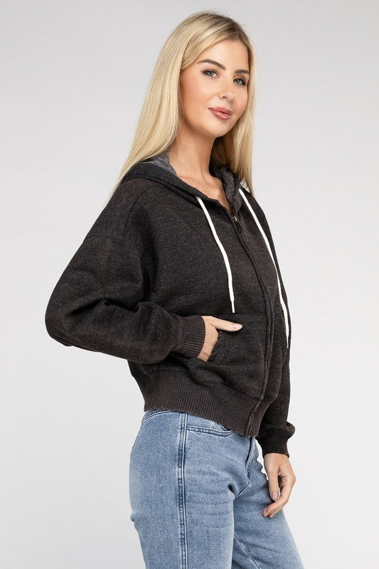 Stilla | Sweatjakke Med Lynlås I Acid Wash Fleece