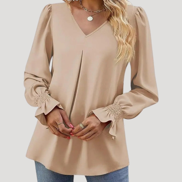 Stilla | Elegant V-Hals Langærmet Bluse