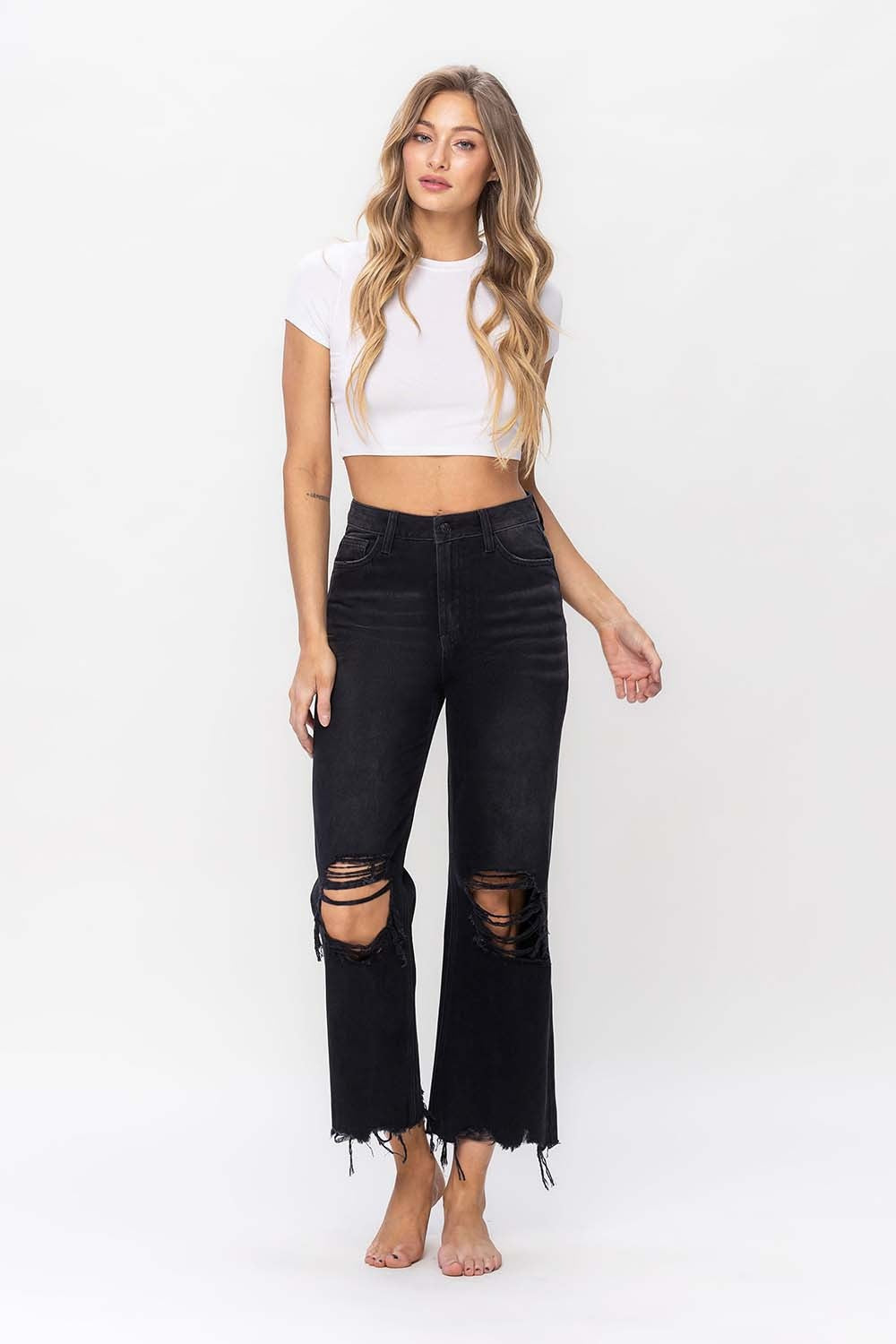 Stilla | by Flying Monkey Vintage Ultra Høj Talje Distressed Crop Flare Jeans