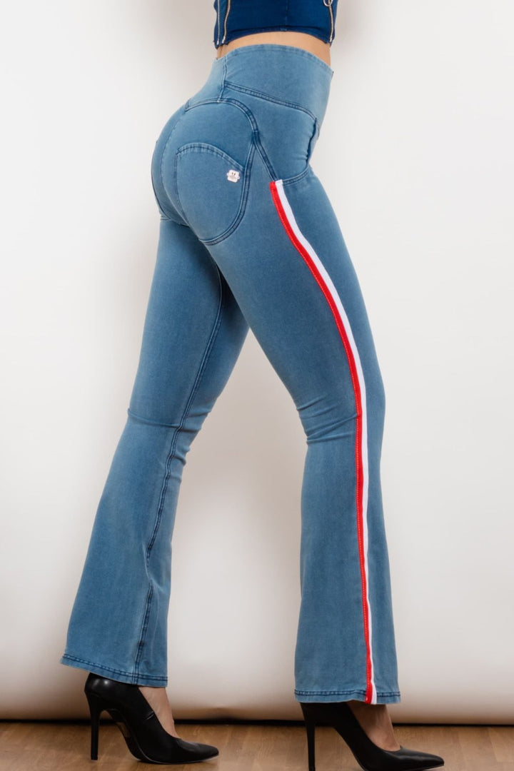 Stilla | Stribet Lynlås Lukning Bootcut Jeans