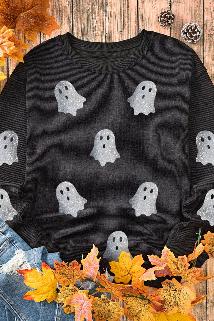 Stilla | Sweatshirt Med Rund Halsudskæring Ghost Med Glitterstof og Lange Ærmer