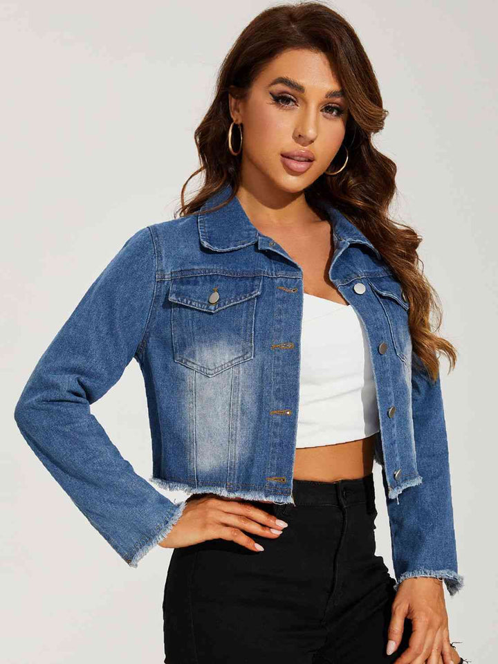 Stilla | Neck Raw Hem Denim Jakke