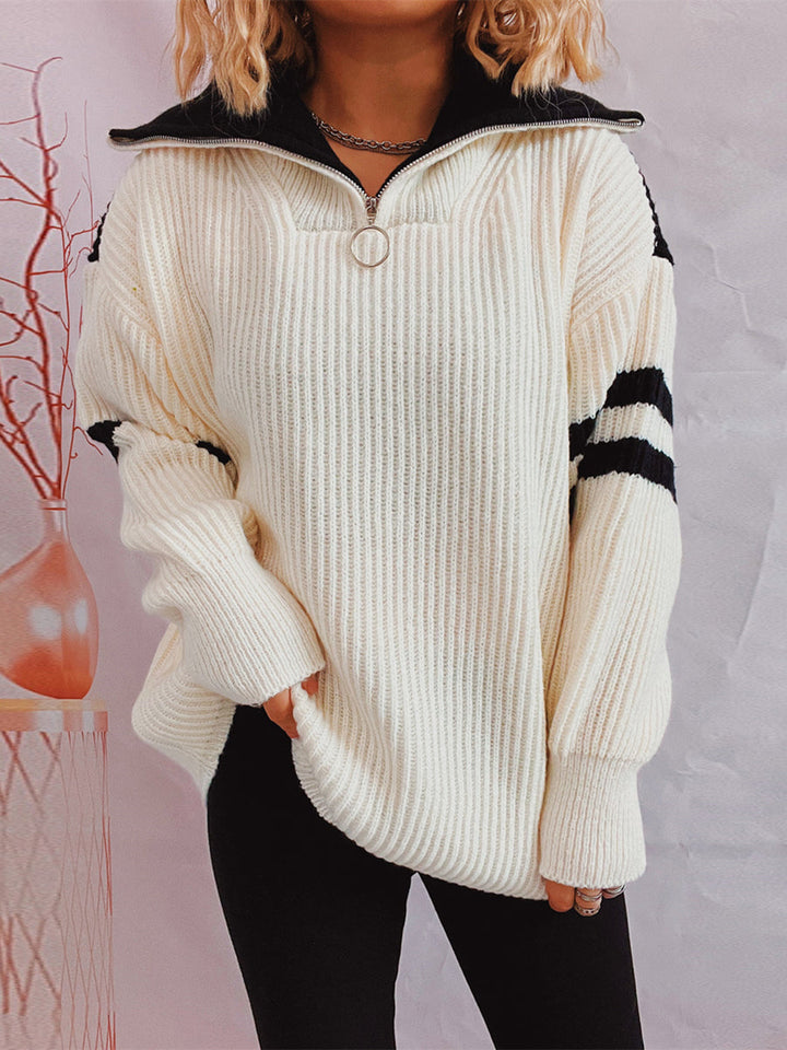 Stilla | To-Farvet Halv Zip Sweater