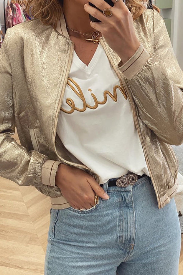 Stilla | Khaki Metallic Lynlås Baseballjakke