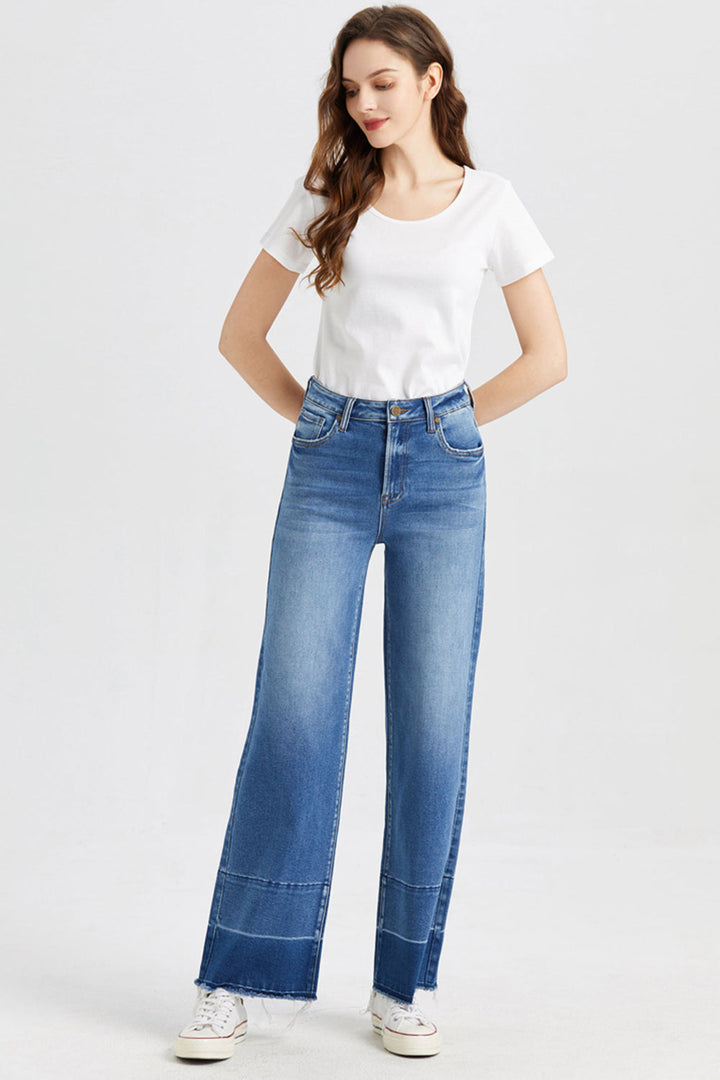 Stilla | Full Size Høj Talje Kattev Whisker Bred Skinds Jeans