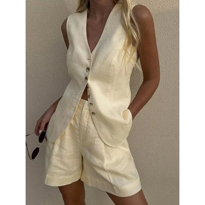 Stilla | Kvinders Linned Co Ord Sæt Vest Og Shorts