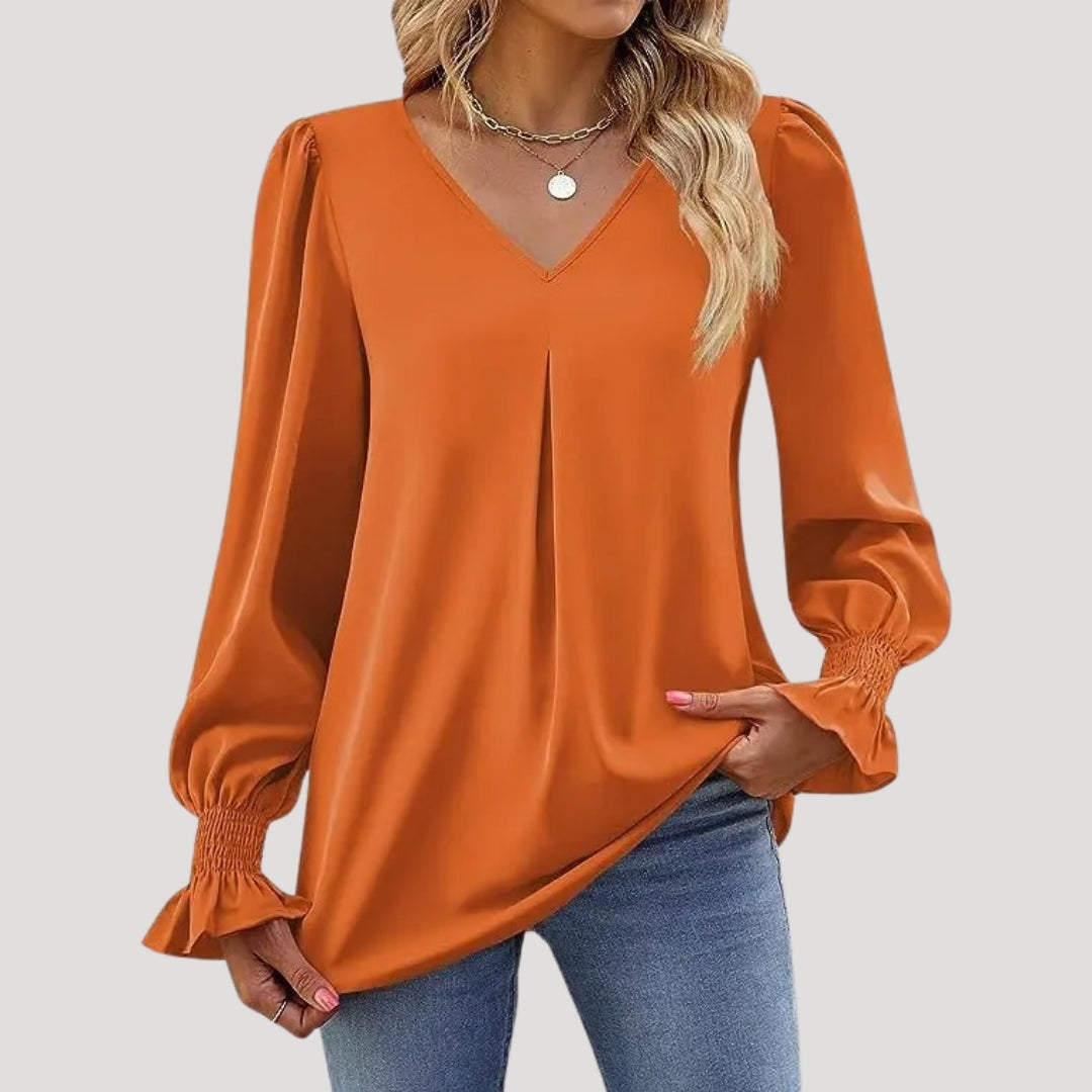 Stilla | Elegant V-Hals Langærmet Bluse