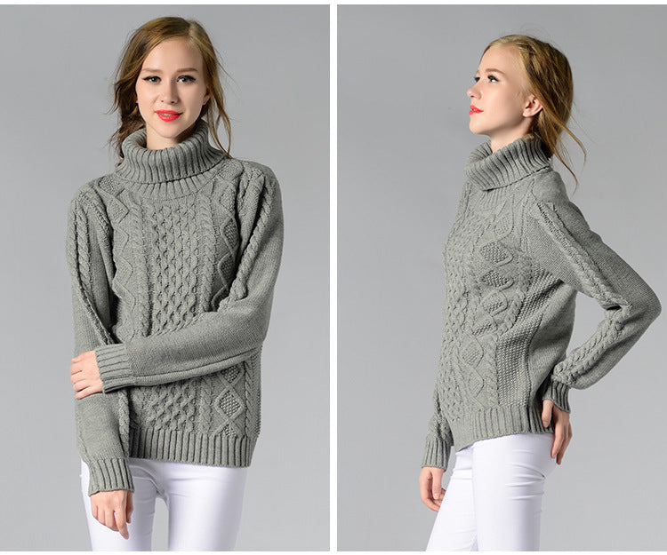 Skovae | Dame Rullekrave sweater med lange ærmer og kabelstrik