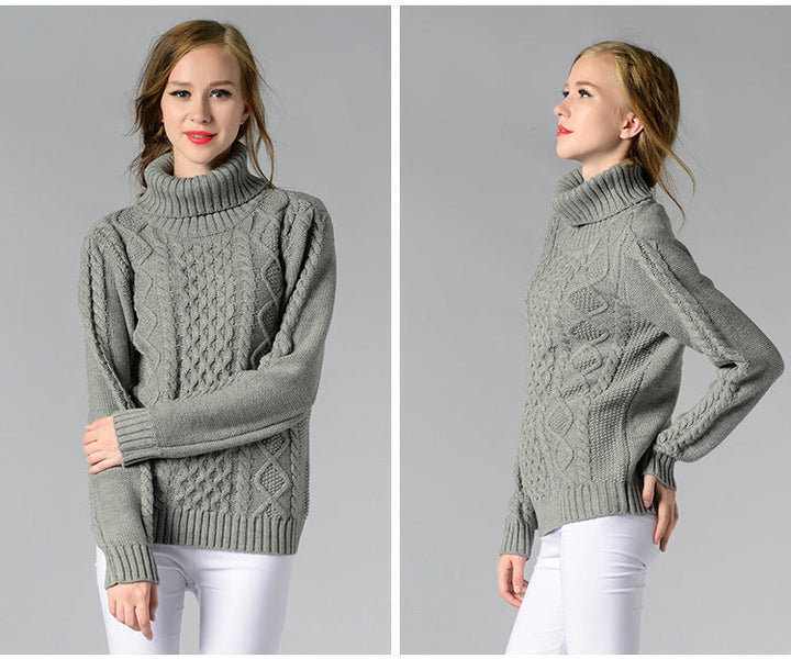 Skovae | Dame Rullekrave sweater med lange ærmer og kabelstrik