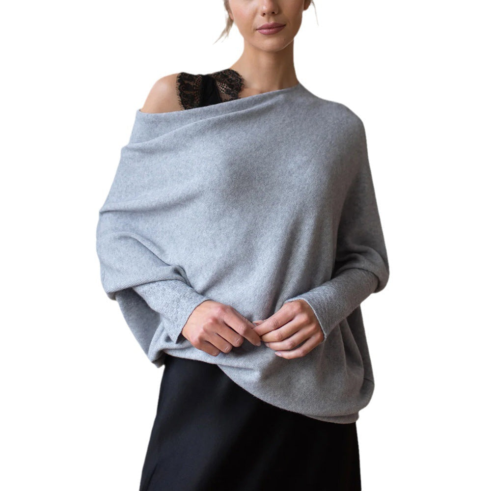 Stilla | Cozy Oversized Strik Sweatshirt med En Carmen Udsnit