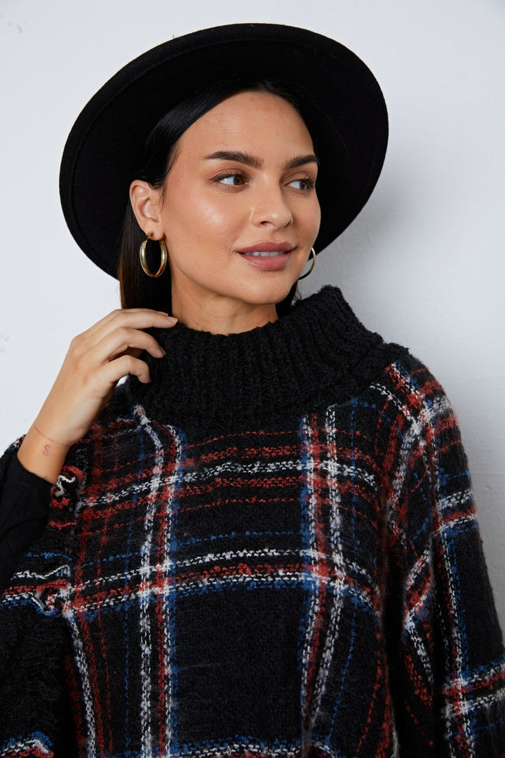 Stilla | Turtleneck Plaid Raw Hem Sweater