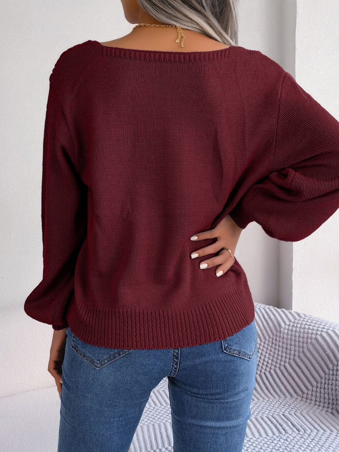 Stilla | Strikket Kvadrat Hals Langærmet Sweater