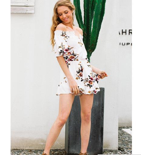 Kvinders Off-Shoulder Playsuit med Blomsterdesign og Rynke Detaljer Stilla