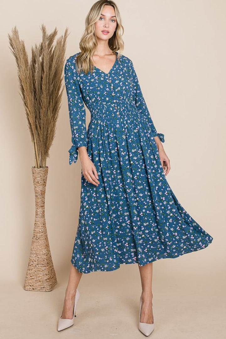 Stilla | J Floral V-hals Midi Kjole