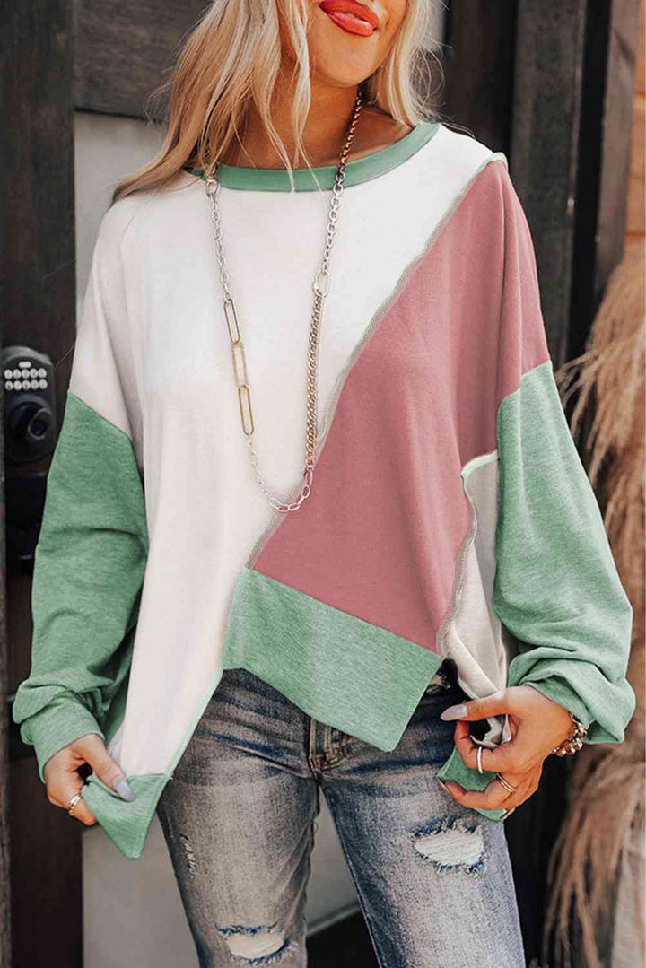 Stilla | Block Udsat Søm Asymmetrisk Sweatshirt