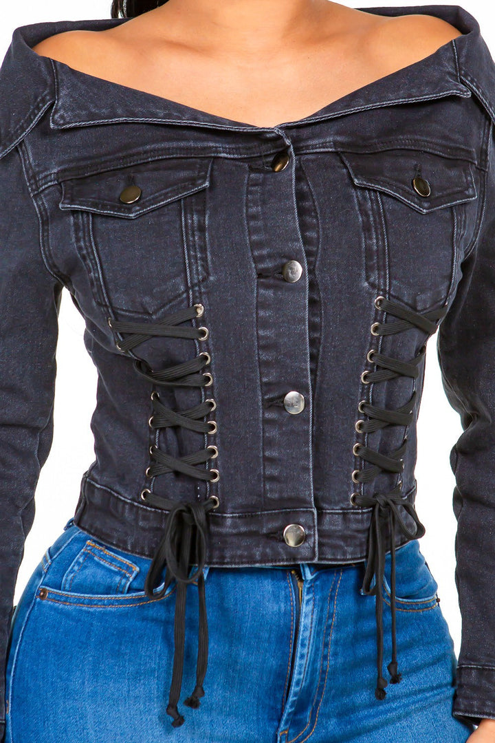 Stilla | Bazi Off Shoulder Snøreop Denim Jakke