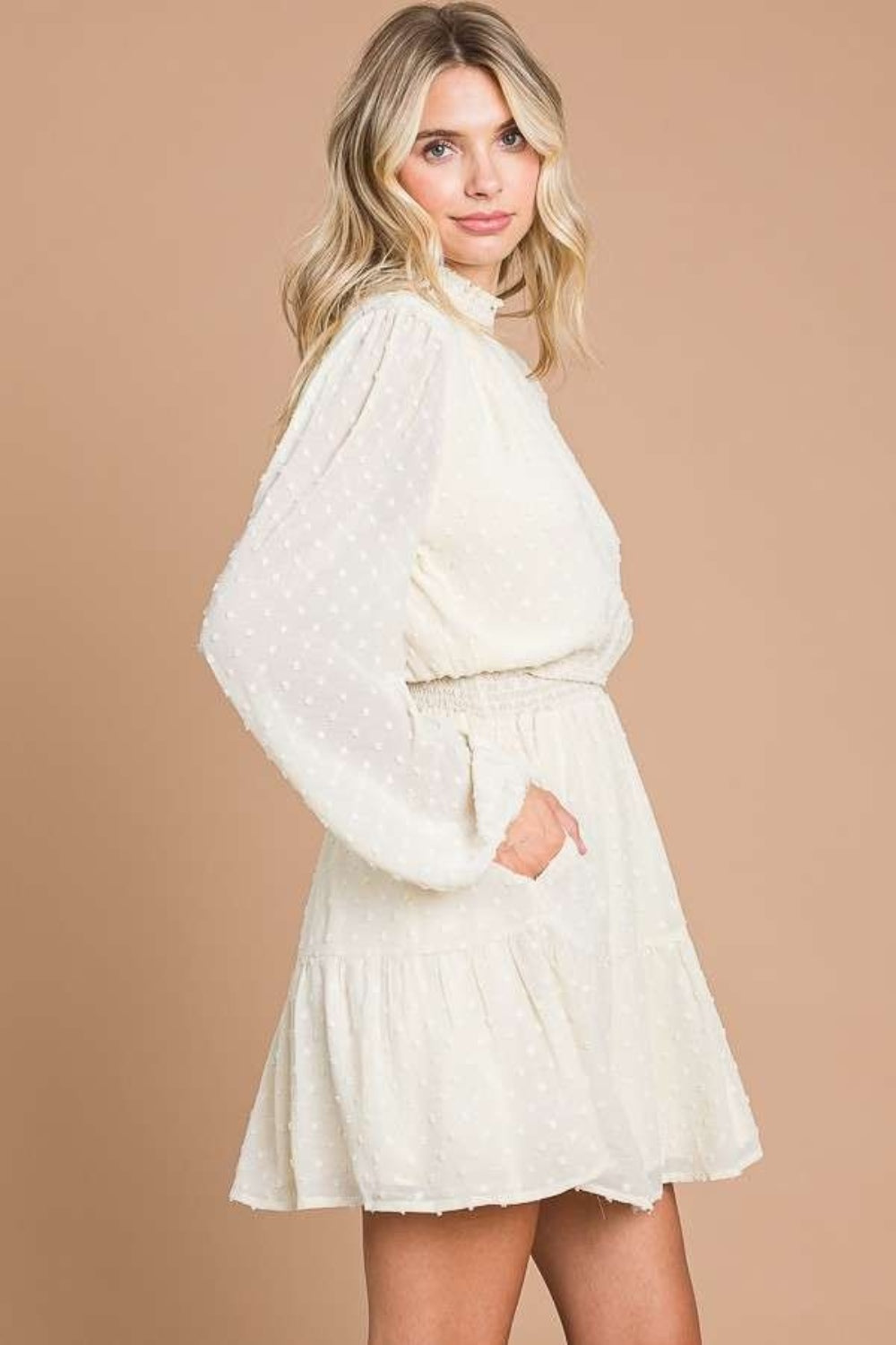 Stilla | Code Swiss Dot Smock Neck Mini Kjole med Lommer