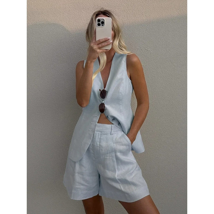 Stilla | Kvinders Linned Co Ord Sæt Vest Og Shorts