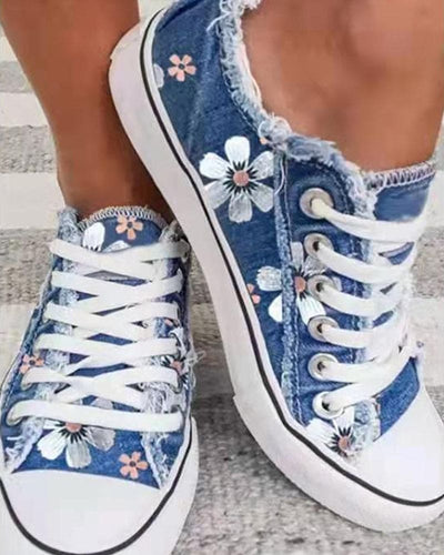 Skovae | Denim Sneakers med blomster
