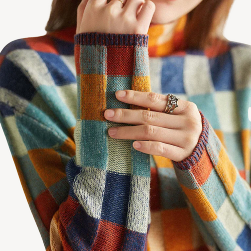 Stilla | Flerfarvet Ternet Strikpullover Dame