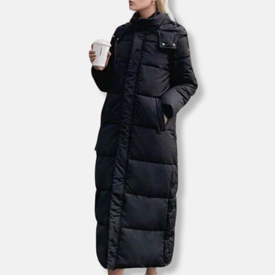 Stilla | Puffed Coat Woven Blend Quilted Maxi Length High Collar with Hood