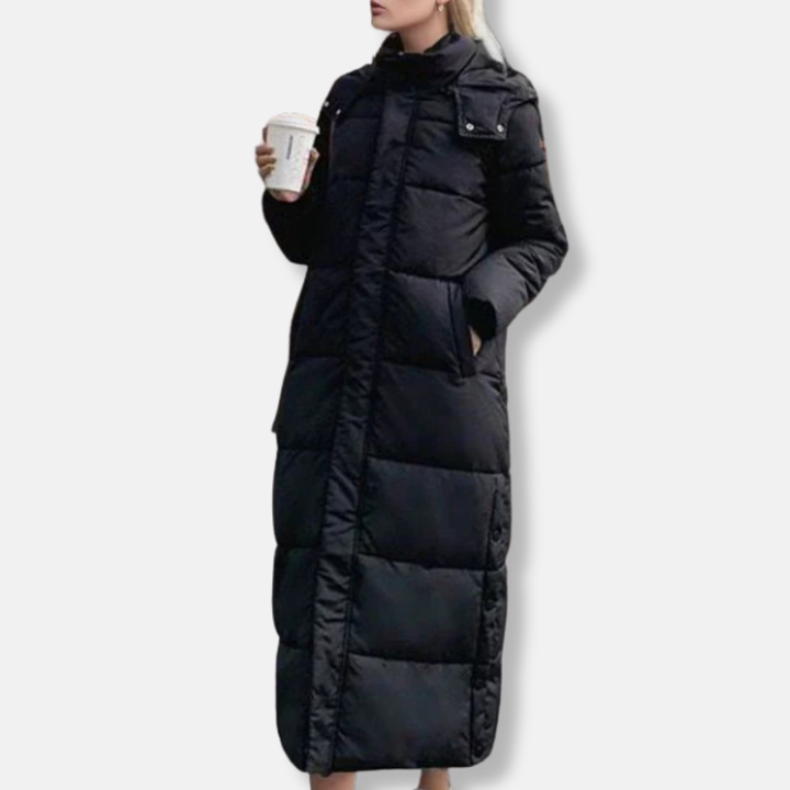 Stilla | Puffed Coat Woven Blend Quilted Maxi Length High Collar with Hood