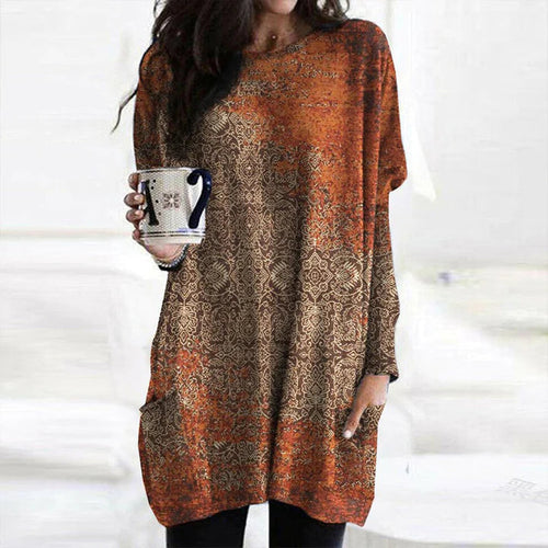 Stilla | Elegant Orange Pullover Med Mandala Tryk