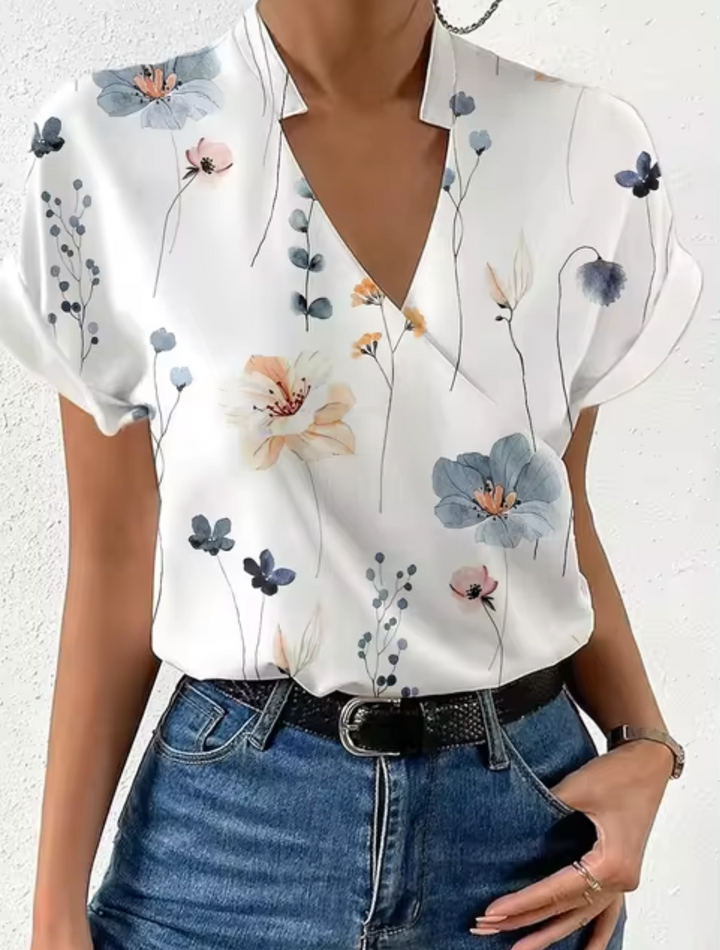 Stilla | Elegant Bluse Med Krydsfelt V-Udsnit
