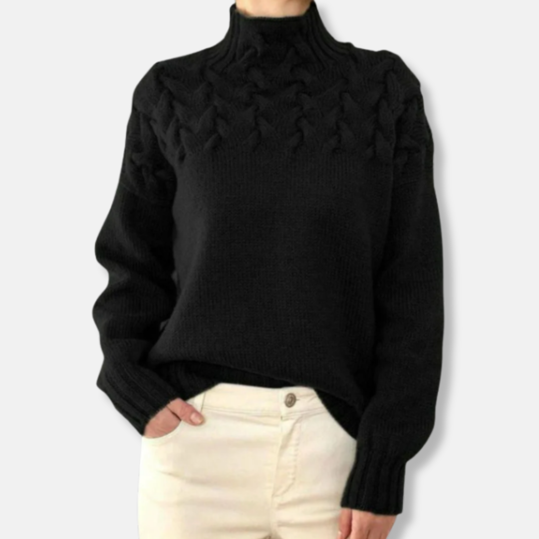 Stilla | Uld Høj Hals Sweater Kabelstrik Afslappet Pasform Sweater