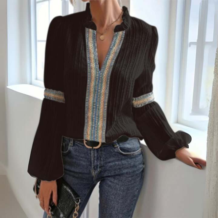 Stilla | Boho Bluse i Mousselin med Lange Ærmer
