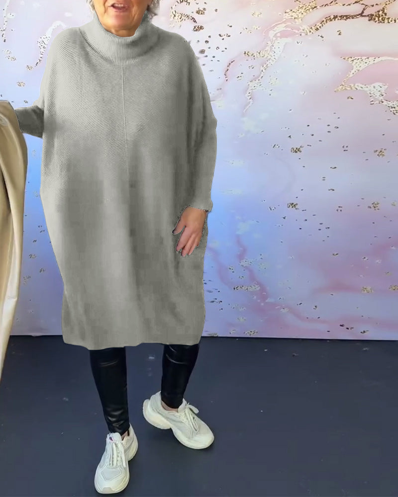 Stilla | Afslappet Ensfarvet Pullover med Høj Krave og Lange Ærmer